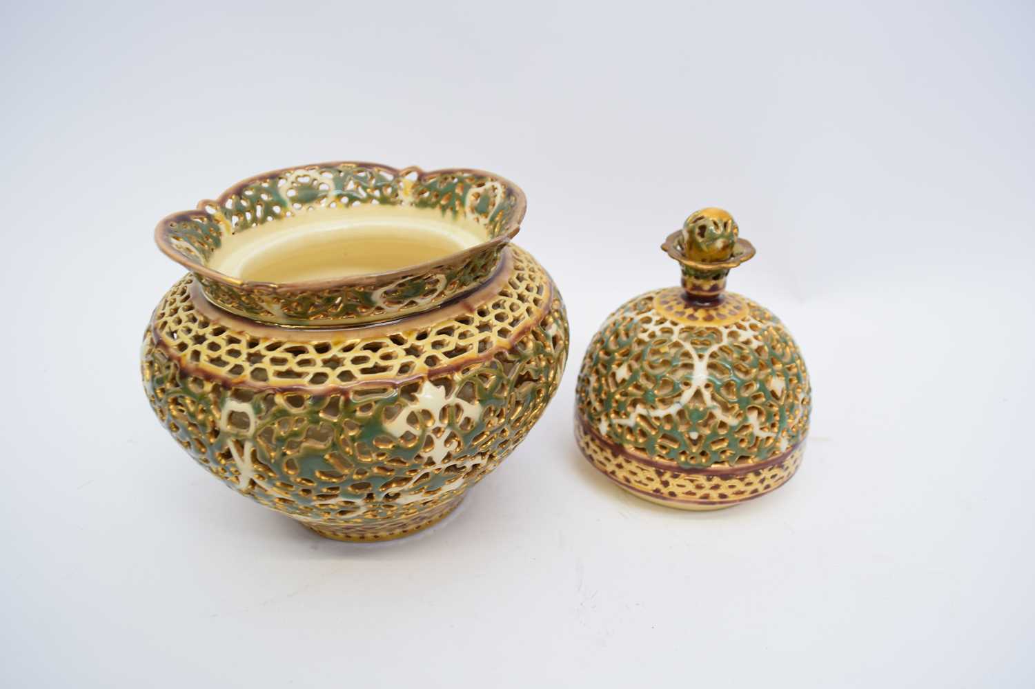 Lot 50 - Hungarian Zsolnay Pecs vase and cover with...