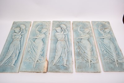 Lot 51 - Five Minton & Hollins tiles, all decorated...