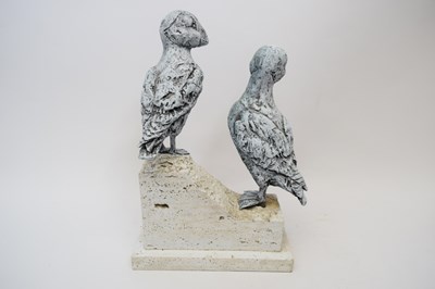 Lot 71 - Terracotta model of two puffins perched on a rock