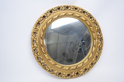 Lot 110 - Circular wall mirror with wooden gilt style frame
