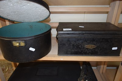 Lot 539 - VINTAGE METAL HAT BOX TOGETHER WITH A FURTHER...