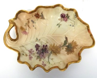 Lot 133 - Royal Worcester leaf shaped dish with blush...