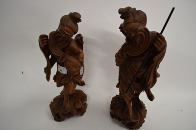 Lot 81 - PAIR OF CHINESE HARDWOOD FIGURES, APPROX 32CM...