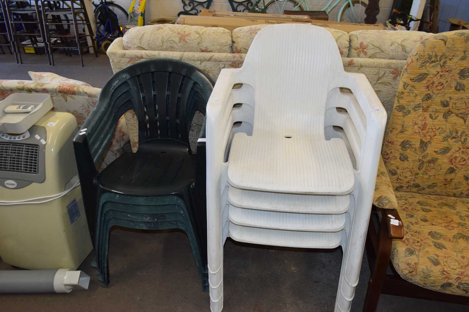 Lot 760 - EIGHT PLASTIC GARDEN CHAIRS