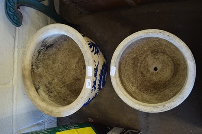 Lot 800 - TWO CIRCULAR OUTDOOR PLANT POTS DECORATED WITH...