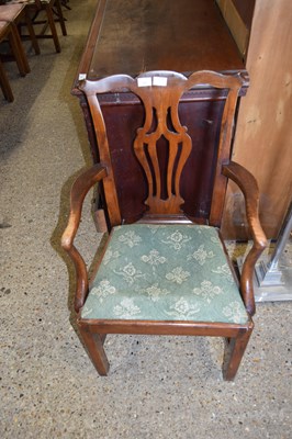 Lot 151 - 19TH CENTURY MAHOGANY CARVER CHAIR WITH GREEN...
