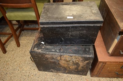 Lot 161 - TWO METAL DEED BOXES, LARGEST 61CM WIDE