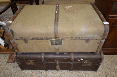 Lot 175 - TWO VINTAGE WOODEN BOUND TRAVEL TRUNKS