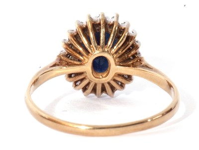 Lot 2 - 9ct gold sapphire and diamond cluster ring,...