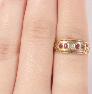 Lot 49 - 18ct gold ruby and diamond five stone ring...