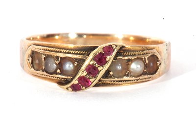 Lot 52 - Victorian 15ct gold ruby and seed pearl ring,...
