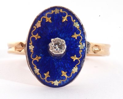 Lot 67 - Vintage enamel and diamond set ring, the oval...