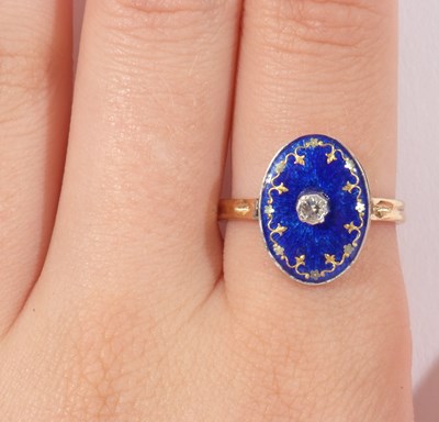 Lot 67 - Vintage enamel and diamond set ring, the oval...