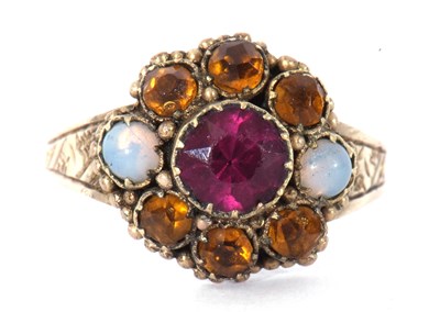 Lot 87 - Antique cluster ring set with two small opals....