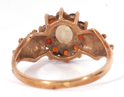 Lot 88 - 9ct gold opal and garnet cluster ring, the...