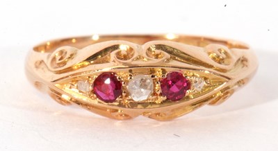 Lot 96 - Antique 18ct gold diamond and ruby ring, boat...