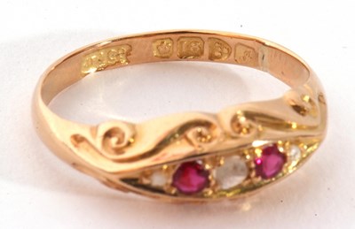 Lot 96 - Antique 18ct gold diamond and ruby ring, boat...