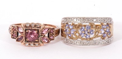 Lot 101 - Two modern 9ct gold coloured stone dress rings,...