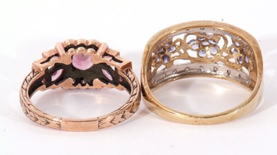 Lot 101 - Two modern 9ct gold coloured stone dress rings,...