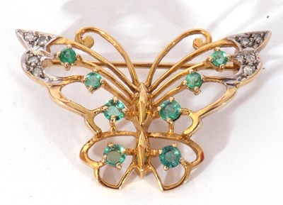 Lot 193 - Modern 9ct gold emerald and diamond butterfly...