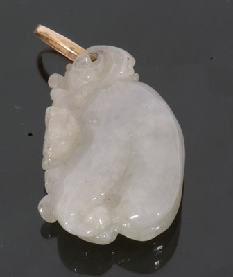 Lot 172 - Modern pale carved jade pendant, figure of a...