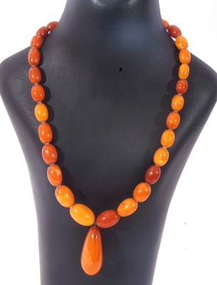 Lot 315 - Amber bead necklace, choker style, with a pear...