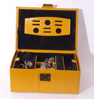 Lot 322 - Yellow leatherette jewellery box with initials...