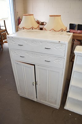 Lot 836 - WHITE PAINTED TWO DOOR TWO DRAWER TALLBOY...