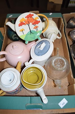 Lot 608 - BOX OF VARIOUS ASSORTED TEAPOTS TO INCLUDE...