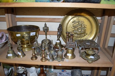 Lot 649 - MIXED LOT: VARIOUS BRASS BELLS, JARDINIERE,...