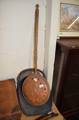 Lot 681 - COPPER COAL SHUTE AND A COPPER BED WARMING PAN