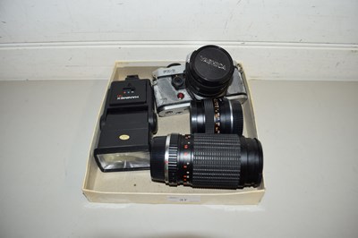 Lot 37 - YASHICA FX-D CAMERA WITH LENSES AND FLASH