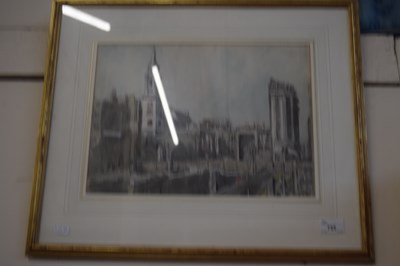 Lot 755 - STUDY OF A CITY SCAPE WITH SPIRE, WATERCOLOUR,...