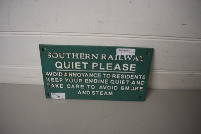 Lot 70 - SOUTHERN RAILWAYS "QUIET PLEASE" CAST METAL...