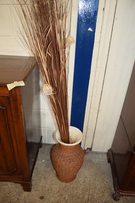 Lot 268 - A WICKER COVERED VASE OF DRIED FLOWERS