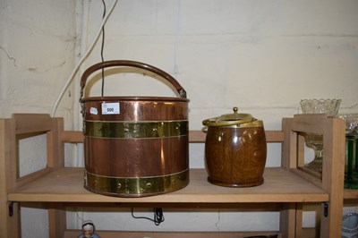 Lot 500 - COPPER AND BRASS BOUND COAL BUCKET TOGETHER...