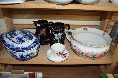 Lot 512 - MIXED LOT:  FLORAL DECORATED CHAMBER POT, BLUE...