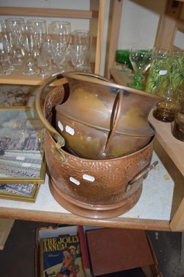 Lot 563 - COPPER COAL BUCKET TOGETHER WITH A DOUBLE...