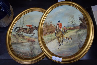 Lot 657 - JOHN ADAMSON PAIR OF OVAL HUNTING SCENES, OIL...