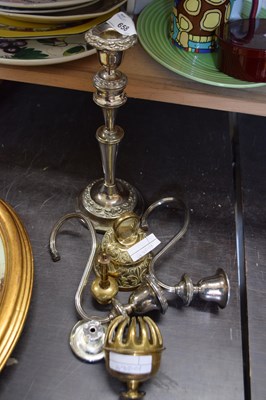 Lot 658 - MIXED LOT:  SILVER PLATED CANDLE STICK AND...