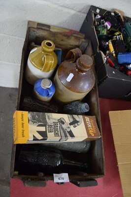 Lot 670 - MIXED LOT:  STONE WARE FLAGONS, BOTTLES AND...