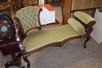 Lot 349 - VICTORIAN CABRIOLE LEGGED GREEN UPHOLSTERED...