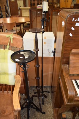 Lot 360 - MIXED LOT:  TWO IRON CANDLE STANDS AND A...