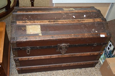 Lot 364 - WOODEN BOUND DOME TOPPED TRUNK, 84 CM WIDE