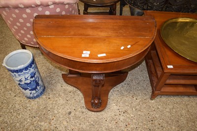 Lot 290 - VICTORIAN DEMI LUNE HALL TABLE WITH HINGED TOP,...