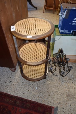 Lot 380 - MODERN THREE TIER CIRCULAR SHELF WITH CANE DETAIL