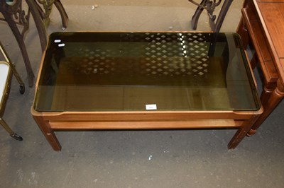 Lot 741 - RETRO TEAK COFFEE TABLE WITH SMOKED GLASS TOP