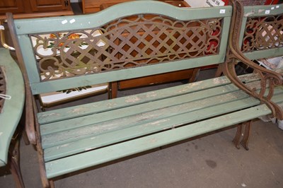 Lot 758 - 20TH CENTURY HARD WOOD AND CAST IRON GARDEN BENCH