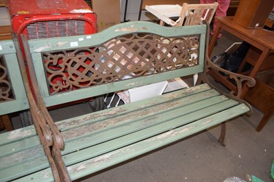 Lot 759 - 20TH CENTURY HARD WOOD AND CAST IRON GARDEN BENCH