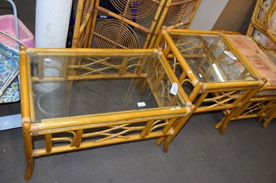 Lot 767 - TWO BAMBOO FRAMED GLASS TOPPED COFFEE TABLES